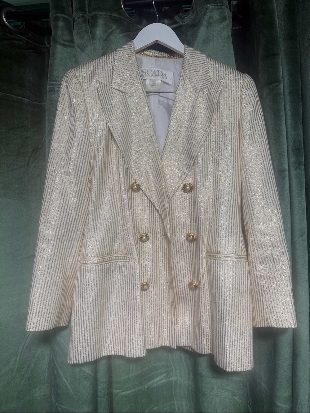 Escada Cream and Gold Striped Double-Breasted Blazer